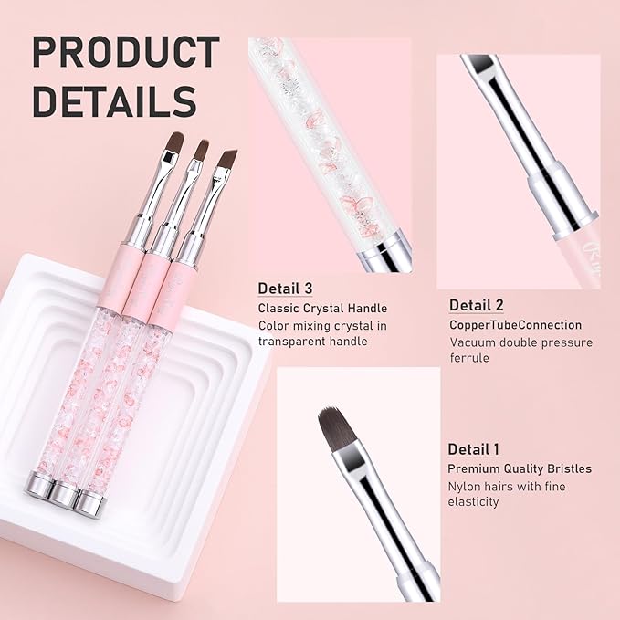 3PCS Nail Art Clean Up Brushes -Round/Angled Nail Brushes for Cleaning Polish Mistakes on the Cuticles, Brushes for Nail Art and Designs Painting DIY