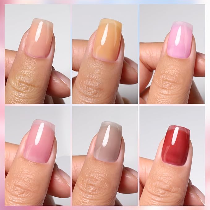 Imtiti Jelly Gel Nail Polish Set,6 Pcs 10ml Same Color Same Bottle Cap Nude Pink Gel Polish Set UV/LED Soak Off Jelly Sheer Translucent for Salon DIY at Home(10ml*6)