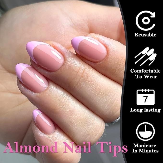 AddFavor Short Almond Gel Nail Tips, 240pcs Acrylic Nail Tips Almond Full Cover Clear Press on Nails False Tips for Nail Extension, 12 Sizes Short Fake Nails