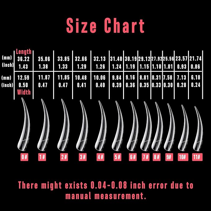 NOVO OVO Halloween 504 pcs Half Cover Curved Stiletto Long Eagle Claw Nail Tips, Clear Extra Super Deep Hawk Curve False Nail Extension for Acrylic, Sharp Fake Nails Cosplay Claws 12 Sizes in Bag