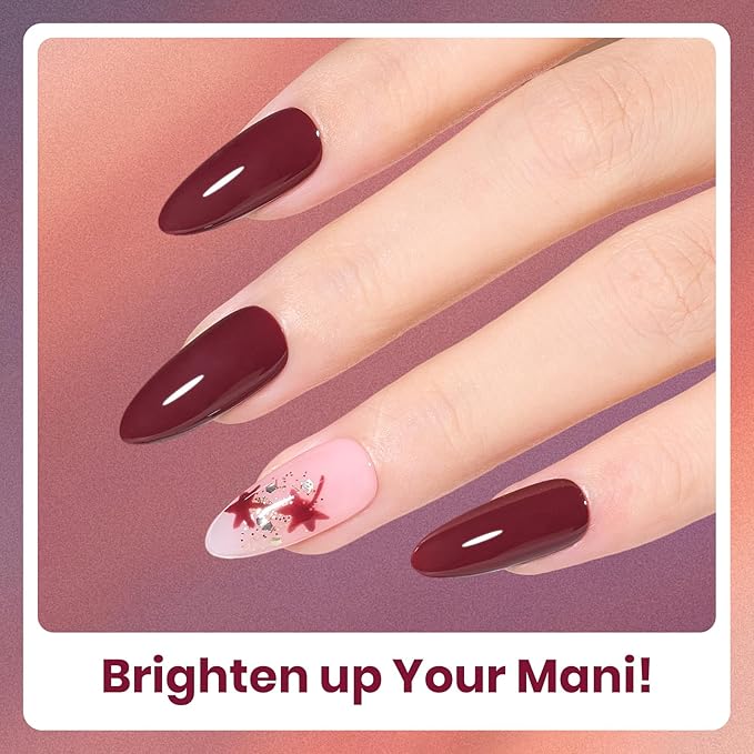 Beetles Gel Nail Polish Set – 6PCS Burgundy Purple Glitter Nude Plum Gold Gel Nail Polish Kit Soak Off UV LED Terra Dusk Colors DIY Home Salon Valentines Gift for Women