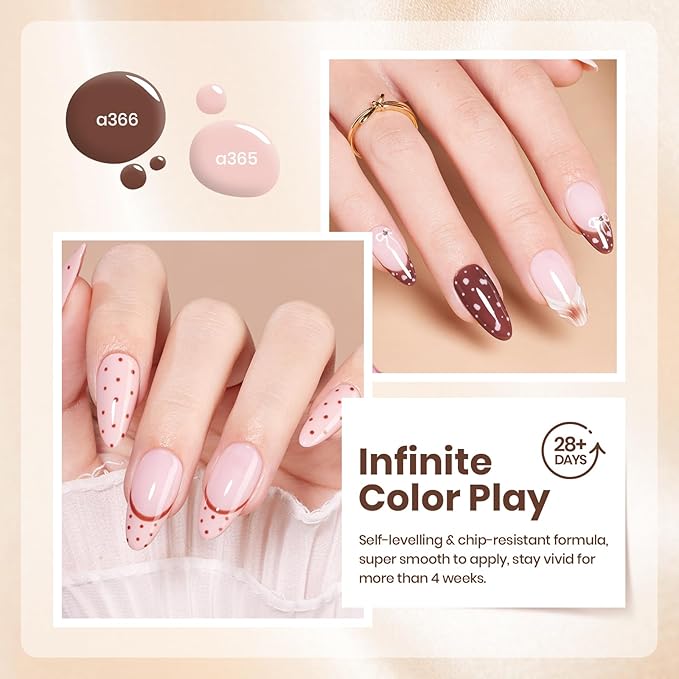 beetles Nude Gel Polish Set - Skin Tones Collection Nude Brown Neutral Polish 6 Colors Gel, Polka Dot Nails Design Soak off Uv Led Lamp Needed Manicure Diy Home