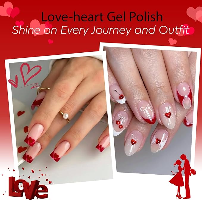 modelones Red Heart Gel Nail Polish, 2Pcs 15ML Red Jelly Nude Spring Gel Polish Set Soak Off Nail Lamp U V LED Cured for Classic French Nail Art Design Valentine's Day Gift for Women
