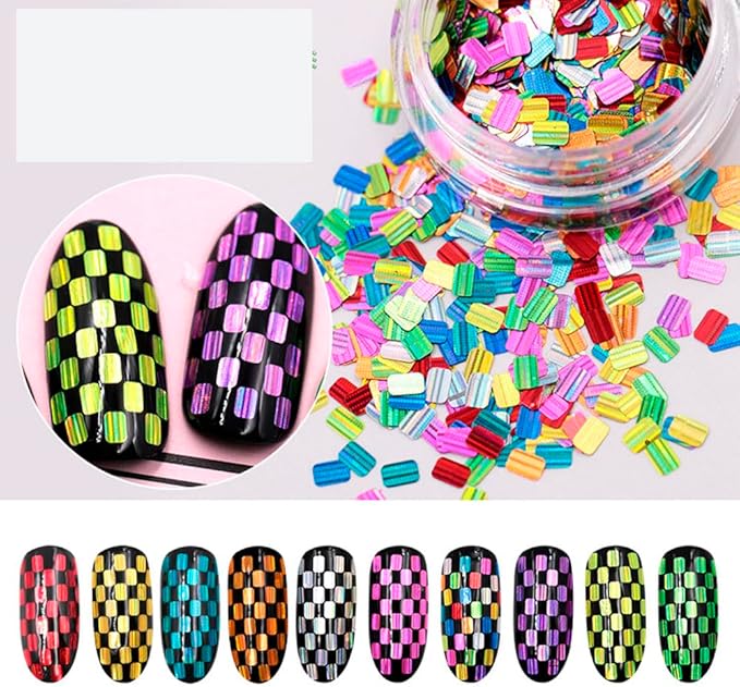 12 Colors 3D Nail Laser Square Sequins Holographic Manicure Charms Glitter Nail Art Paillettes Sparkle Decoration for Women Girls