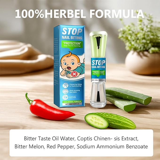 Nail Biting Treatment for Kids, Stop Nail Biting Treatment for Toddlers & Adults, Natural Bitter Nail Polish with Nourishing Oil, Long-Lasting Bitterness to Correct Bad Habits, 10ml/0.35Fl Oz
