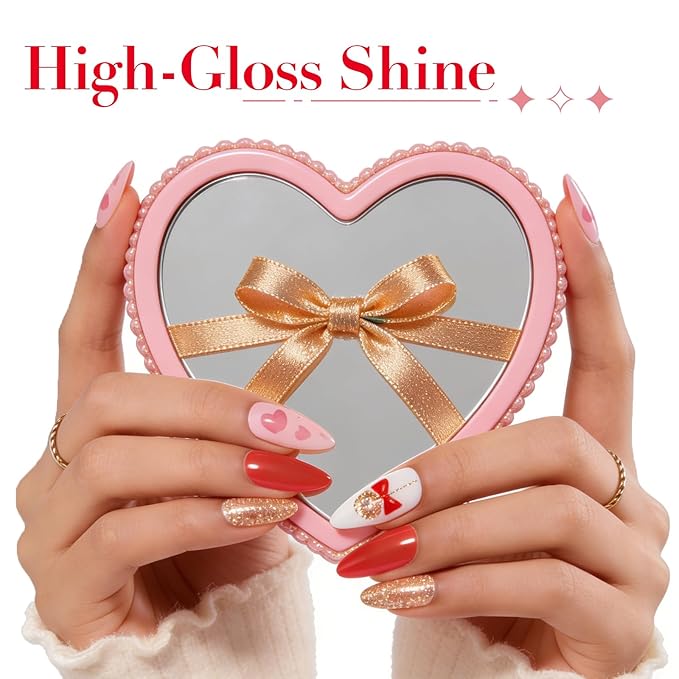 AZUREBEAUTY Red Valentine's Nail Polish Set Quick Dry Silver Glitter Cat Eye 4 Colors Natural Fingernail with Top Coat DIY Salon Home no Gel Women Gifts
