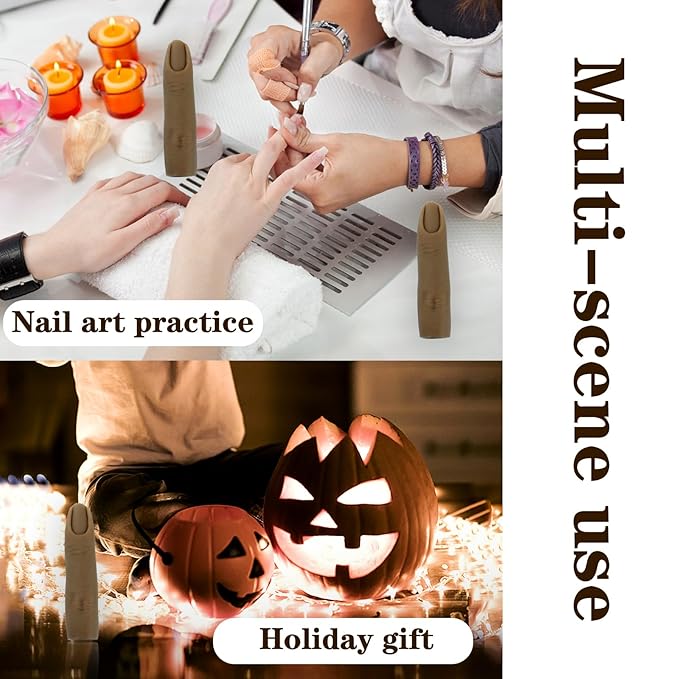 Silicone Fake Finger to Practice Fake Nails, Bendable Nail Practice Fingers Hand, Silicone Practice Fingers for Acrylic Nails,Life Size Nail Training Finger for DIY Nails(Color 2)
