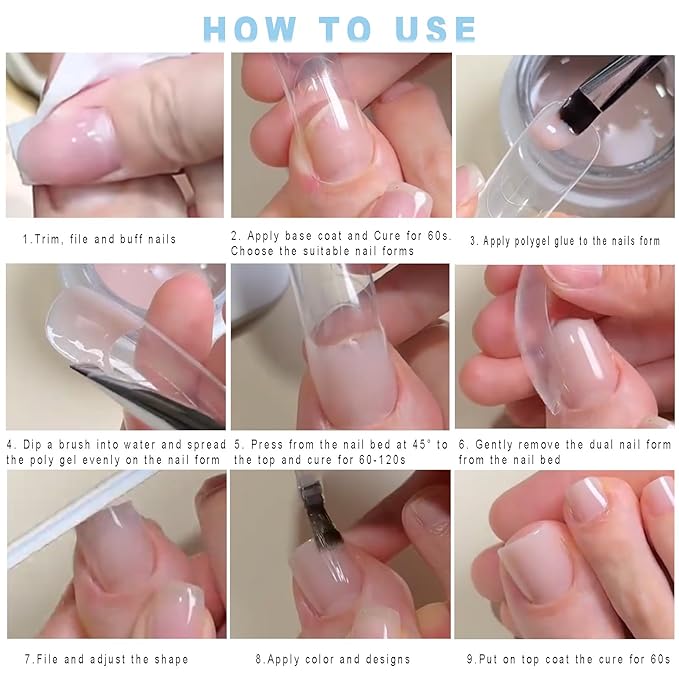 Toe Dual Nail Forms for Poly Gel & Builder Gel Toenail Extension - 120Pcs Reusable Full Cover Square Toenails Molds with 12 Sizes - Professional Pedicure Nail Tips for Salon & DIY at Home