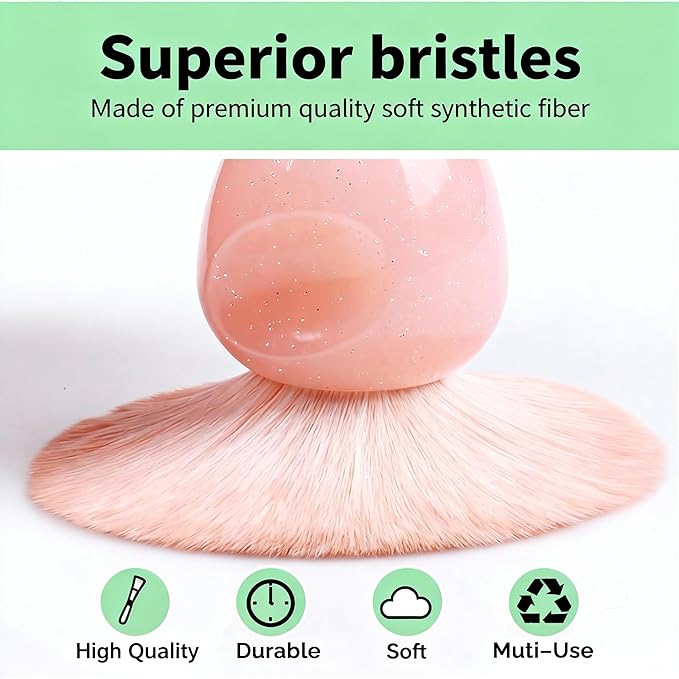 2Pcs Nail Dust Brush Set - Transparent Hollow Base for Enhanced Grip, Professional Salon Manicure Supplies, Soft Kabuki Cleaner for Acrylic Nails & Dust Removal