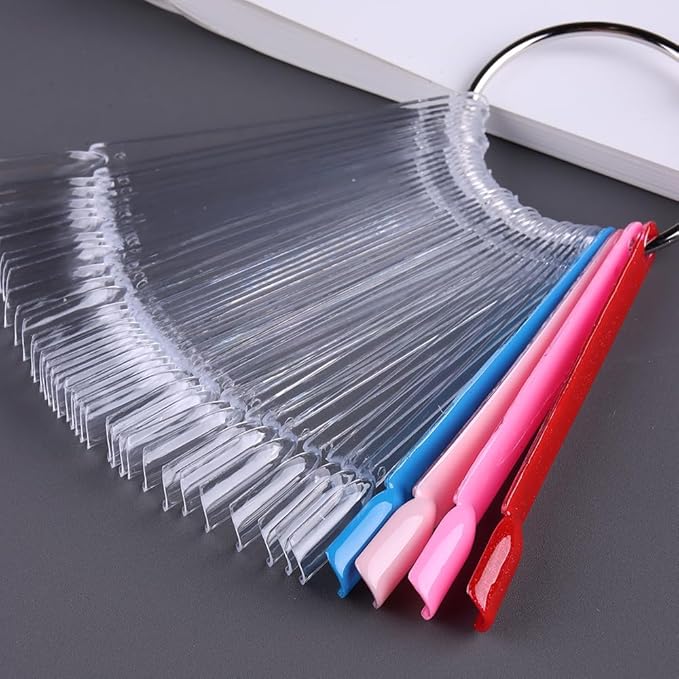 150 Pcs Nail Swatch Sticks with Ring, Clear Fan-shaped Nail Art Tips False Nail Sample Sticks, Nail Art Polish Practice Color Display Board Nail Supplies for Home or Salon Use