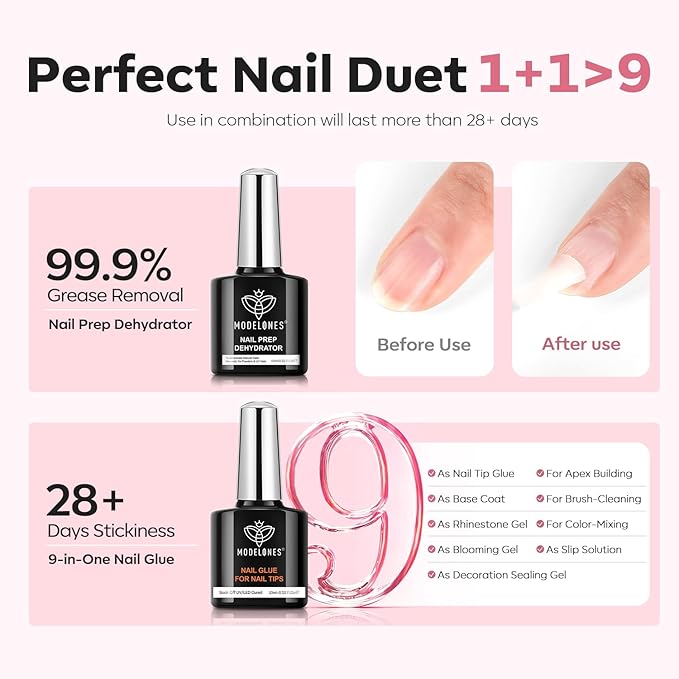 modelones X Nail Gel Kit Short Oval Round, Upgrade 510Pcs Fake Nails 15Sizes, 9-in-One Glue Prep Dehydrator & Mini U V Light Clipper, Pre-shaped Half Matte Press on Oval Tips for Extension DIY Salon