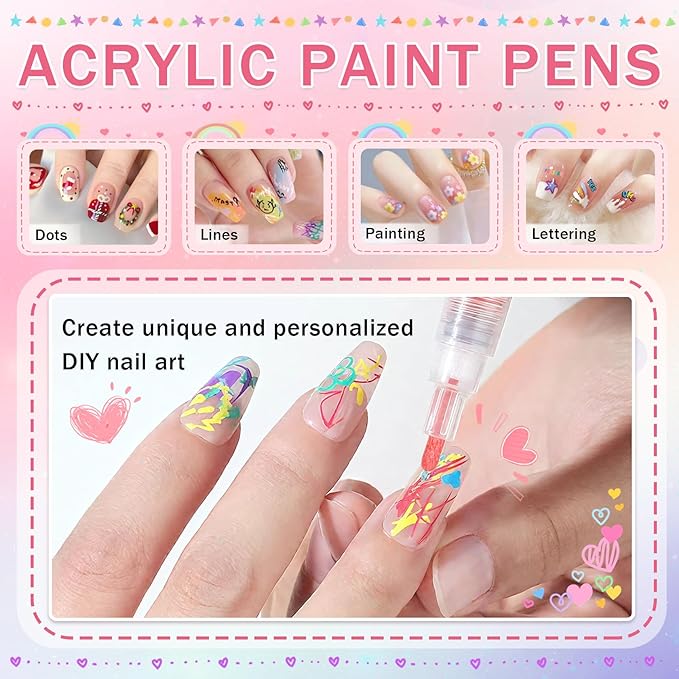12 Colors Nail Art Pens Set, Nail Polish Pens for Nail Art Quick Drying 3D Acrylic Paint Markers for Painting Dotting Liner Pen Nail Salon DIY Design Kit