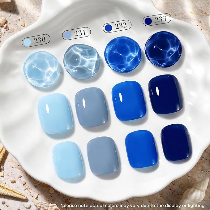 AZUREBEAUTY Nail Polish Set, Quick Dry Non-Gel Fingernail Polish, 4 Colors(Sky Baby Royal Navy Blue) Glossy DIY At-Home Manicure Gift Set for Women