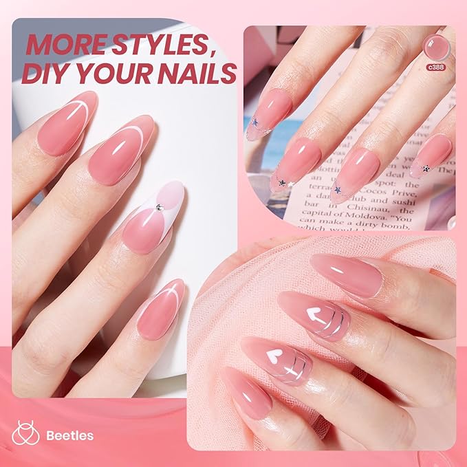 Beetles Nude Pink Gel Nail Polish - Muted Bloom Clear Pink, Natural Jelly Gel Polish, Sheer Translucent Colors, Nail Concealer Soak Off UV French Nail Art Manicure Gift for Women 7.5ML