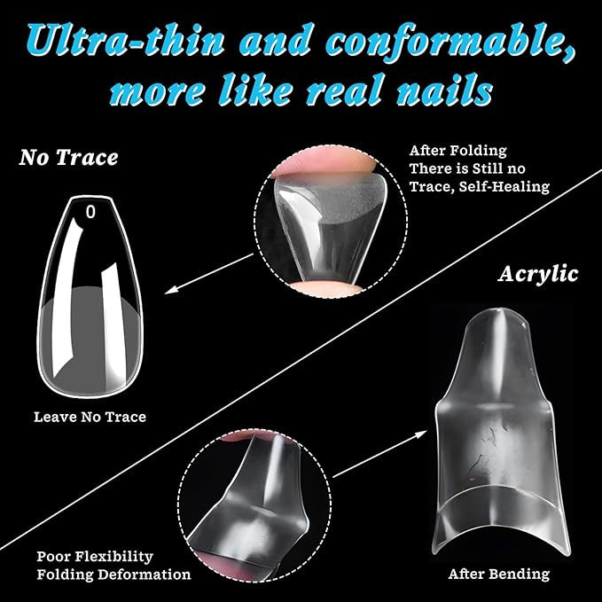 420pc Medium Coffin Gel Nail Tips Clear Fake Nails, Clear Press on Nails Medium Coffin Soft Gel Nail Tips Acrylic Nail Full Cover False Nail Artificial Fingernail for Nail Extension Press-ons
