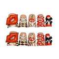 10pcs Handmade Press on Nails for Women - Medium Duck Curve 3D Thick Acrylic Fake Nails Reusable,Designer Floral Butterfly Rhinestones Bling Boho Funky Y2k Nail-art Set,M,red lips