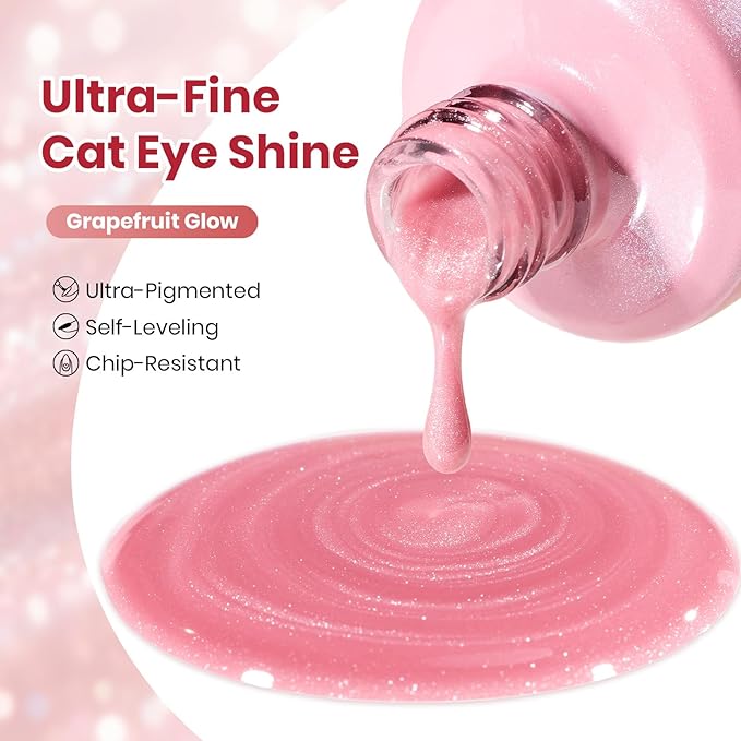 Beetles Grapefruit Glow Pink Cat Eye Gel Nail Polish - 15ML Spring Gel Polish Glitter Pink Cat Eye Magnetic Translucent Glassy Effect Soak Off UV French Nail Art Design DIY Manicure Gift for Women