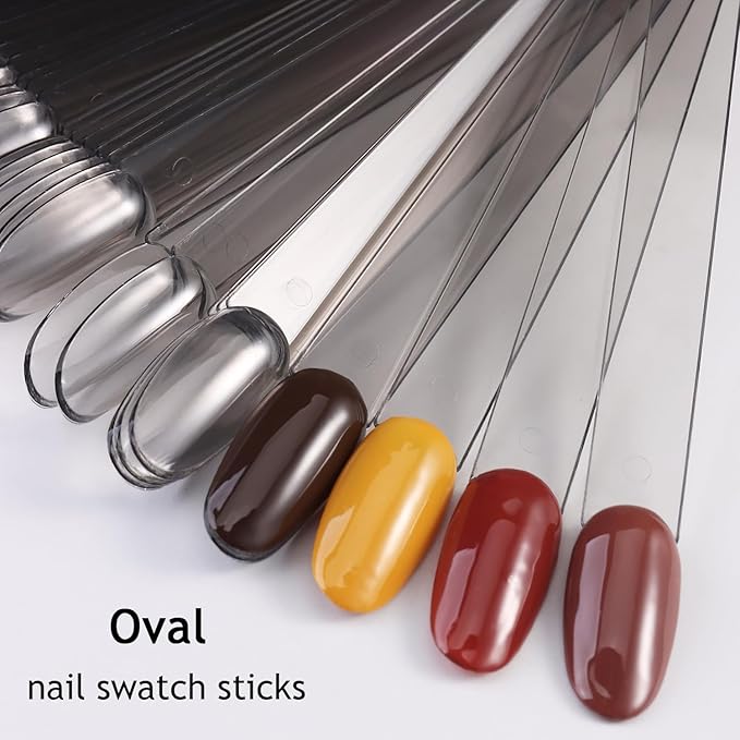 150pcs Nail Swatch Sticks With Ring, Ballerina Square Oval Nail Color Swatches For Nail Display False Nail Polish Sample Sticks Practice Nail Tips Transparent Black Board Nail Art Supplies