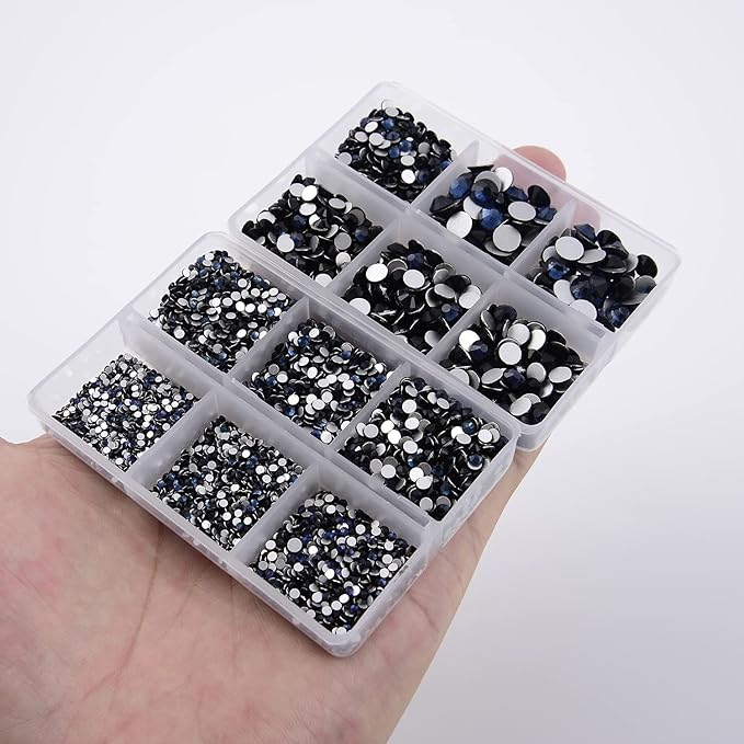 NCB 8000pcs Non Hotfix Rhinestones 10 Sizes Flatback Crystal Glass Rhinestones with Tweezers and Picking Pen for Nail Art Clothes Bags Phone Decorations Crafts DIY (027 Montana Mix SS3-SS30)