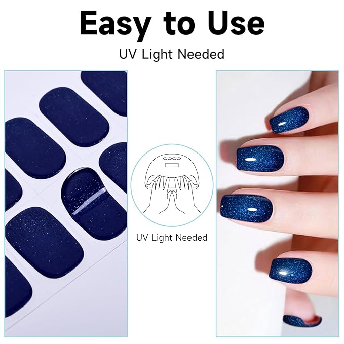 Semi Cured Gel Nail Strips, 28 pcs Gel Nail Stickers Work with Any UV Lights, Long-Lasting Nail Wraps, Stick on Nails for women Easy to Apply & Remove