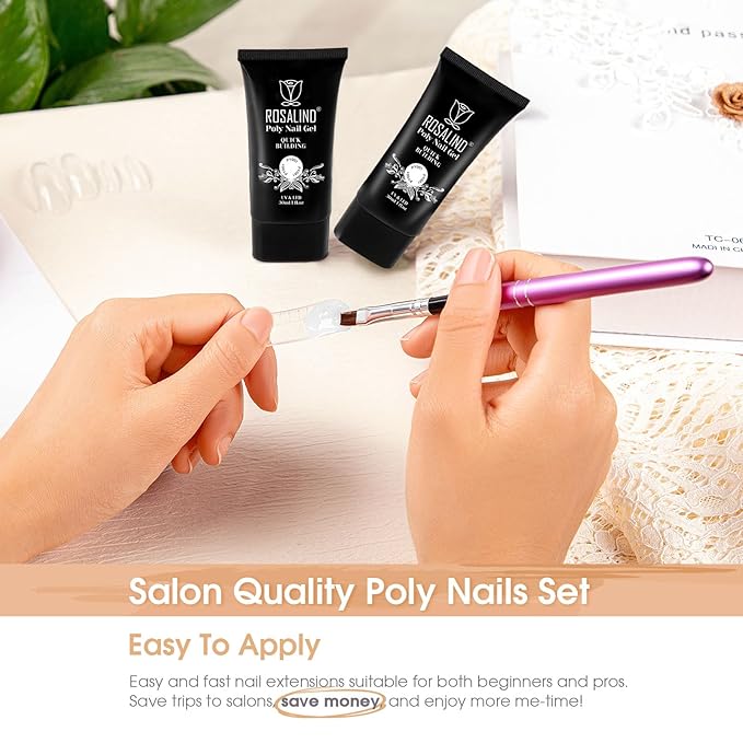 Rosalind White Poly Extension Gel, 2 PCS 30ml White Poly Nail Gel Kit - Nail Builder for Opal Nail Art Decoration, Thickening Gel Tube - Easy DIY Use, Need UV Lamp