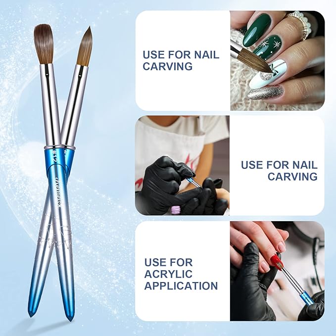 Acrylic Nail Brush Size 12,KEMEISI 100% Pure Kolinsky Nail Art Brushes Sturdy Handle Oval Shaped Acrylic Powder Nail Design Tools for Professional Manicure DIY Home Salon (Blue Gradient)