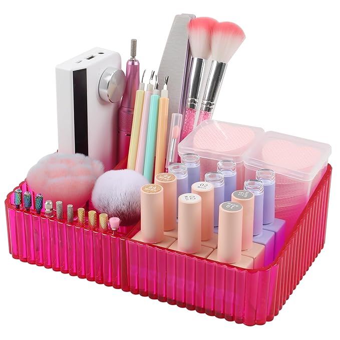 Nail Drill Machine & Bits Storage Box, 10 Holes Transparent Acrylic Drill Bit Holder, Plastic Nail Drill Tool Displayer Holder Case for Nails, Nail Drill Grinding Bit Organizer(Rose)