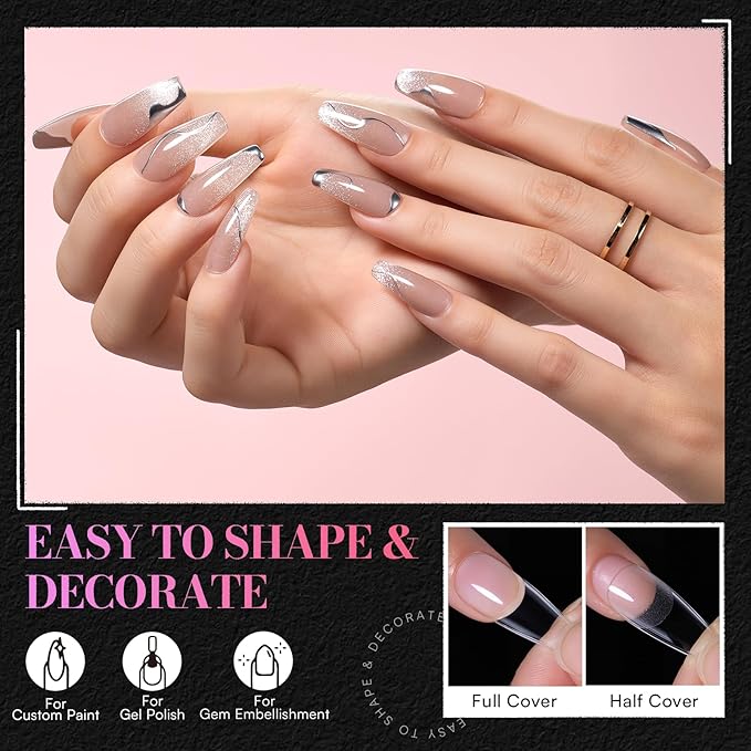 Makartt Coffin Nail Tips: Medium, 240PCS, 15 Sizes, Half Matte, Clear Acrylic, Full Cover Ballerina Press on Nails Extensions Supplies Salon and DIY Extension for Long-Lasting Manicure