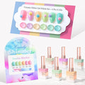 Double Rhythm 6 Pcs 15 ML Glitter Gel Polish Set Same Color Same Bottle Soak Off Gel Polish Kit Nail Art Manicure Salon DIY at Home (Shimmer Pink Green Blue Purple Orange Yellow-T6-87)