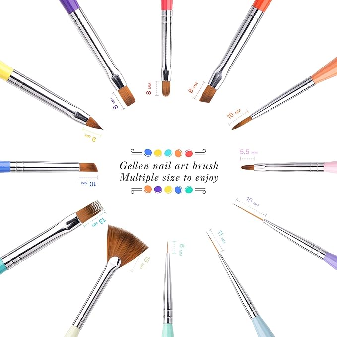 Gellen Nail Brushes for Nail Art 12Pcs - Nail Art Brushes Set Professional Acrylic & Gel Nail Brush Kit for Nail Art Design, Liner, Oval, Filbert, Fan, French Tip Nail Art Salon & Home DIY