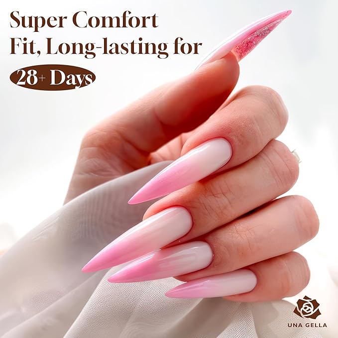 UNA GELLA Clear Stiletto Fake Nails - 216pcs Extra Long Full Cover Gel Nail Tips - 12 Sizes for Nail Extension, No Filing Needed - Home DIY Salon Gelly Tips