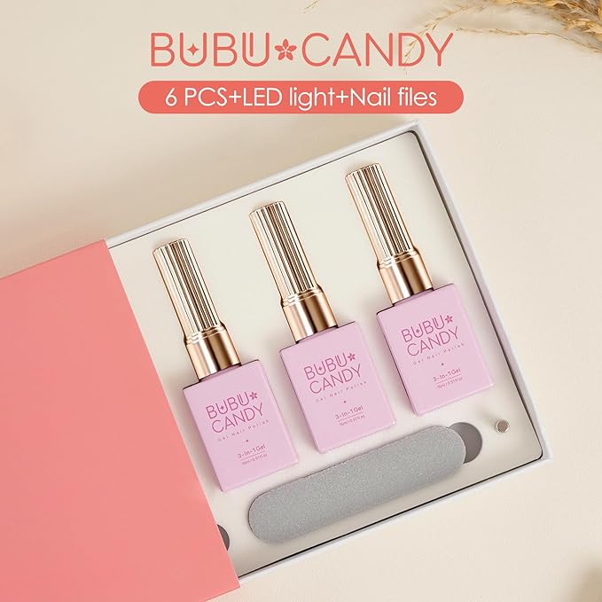 One step Gel nail polish Kit -6 Colors Top Coat Color Gel Base 3-In-1 Soak Off UV Gel Polish Kit for Home DIY & Birthday Gifts for Women | Ice naked Clear pink Latte nude