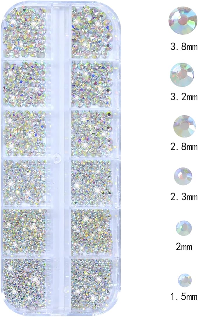 Nail Rhinestones - 3D Multi Shape Size, Flat Back, Manicure Rhinestones Charms, AB Gems, with Kit, for Nail Art, Bedazzling Acrylic Nails, DIY Decor