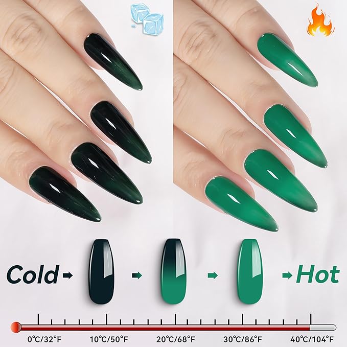 YTD Likomey Color Changing Gel Nail Polish,15ml Bright Green To Dark Green Mood Temperature Change Colors Ombre Thermal Salon Home Fall Winter Manicure UV Nails Varnish,WB09