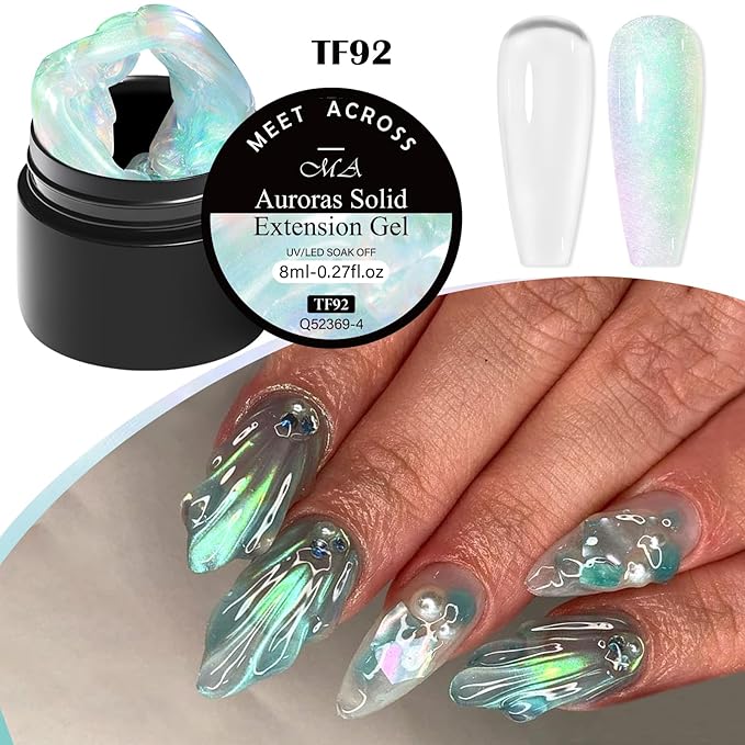 MEET ACROSS All-in-One Extension Mini Kit 2×7ml Non-Sticky Builder Gel Starter Kit WIth Base & Top Coat/Dual-Silicone Pen/Pro File/20-Pc Reusable Dual Forms Salon-Grade Extensions (Clear+Ultra Green)