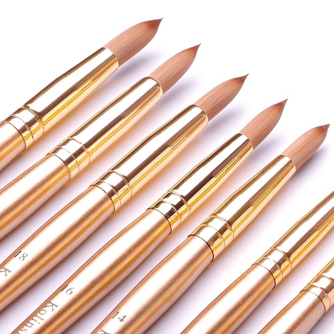 Acrylic Nail Brush Size 10, Kolinsky Acrylic Nail Brush for Acrylic Powder, Application Nail Art Drawing Brush for Extension Nails Carved for Beginners and Professionals (22#, Gold)