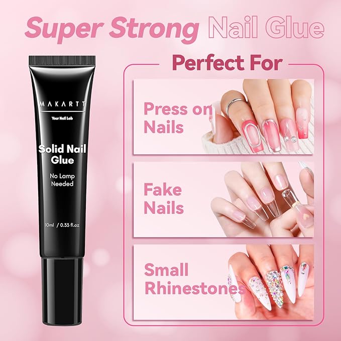 Makartt Hema-Free Semi Solid Nail Glue, New Super Strong Nail Glue for Press On Nails, No UV/Led Lamp Needed, Air-Dry 20s, Fake Tips Adhesion, Upgraded Nail Glues DIY Home Salon Manicure 10ml