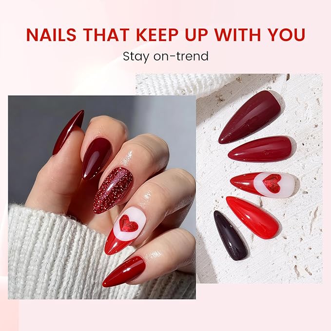 6PCS 18ml Red Gel Nail Polish Set- Hema Free Wine Dark Glitter Red Soak off Gel Polish Set with Swatch Board - One Color One Bottle Gel Colors Nail Art Manicure Salon DIY at Home for Women Girl