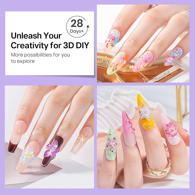 MIZHSE Clear 3D Nail Sculpting Gel, Solid Molding Gel with 4pcs Flower Nail Art Stickers for Nail Art Designs Salon DIY Use