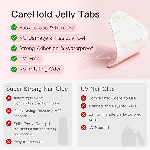 Curvlife CareHold Strong Hold Nail Adhesive Tabs for Valentine Press On Nails – 10 Sheets 240pcs 12 Sizes, 0.3mm Ultra Thin Waterproof Breathable Nail Glue Stickers, Daily Wear and Gentle Removal