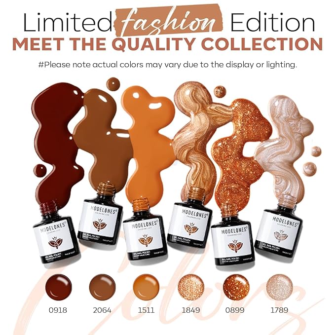 modelones Gel Nail Polish Set, 6 Colors Winter Dark Nude Brown Gel Polish Glitter Pearl Cinnamon Tawny Orange Cherry Mocha Nail Polish All Skin Tones Soak OFF LED Nail Art DIY Gift