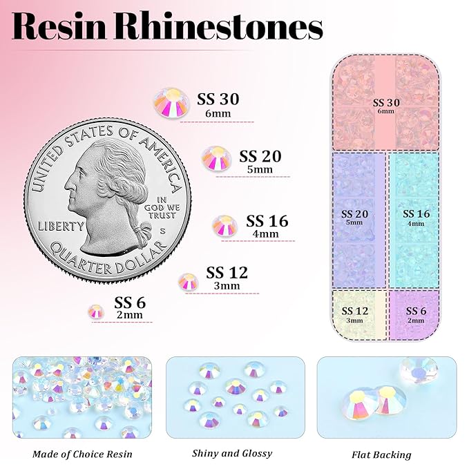 Resin Rhinestones for Crafting with 3Pcs 10ml B7000 Jewelry Glue, 1 Box Transparent AB Flatback Gems Crystals Diamond for Bedazzling Crafts DIY Nail Art Makeup, Gems for Clothing Tumblers Shoes