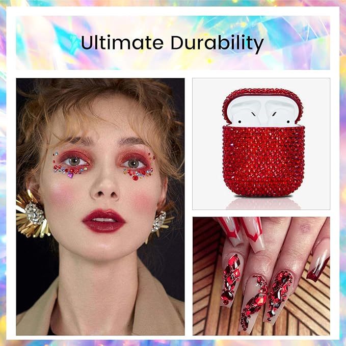 Dark Red Flatback Rhinestones for Crafts Glass Nail Rhinestones Nail Gems Crystals for Makeup Bags Shoes Decoration DIY(SS12,1440pcs)