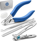 Toenail Clippers for Seniors Thick Toenails, Heavy-Duty Toenail Clippers, Adult Thick Toenail Long Handle,Aluminum Storage Box (Blue)