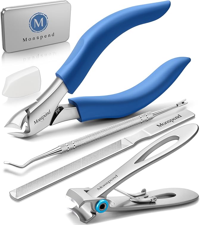 Toenail Clippers for Seniors Thick Toenails, Heavy-Duty Toenail Clippers, Adult Thick Toenail Long Handle,Aluminum Storage Box (Blue)