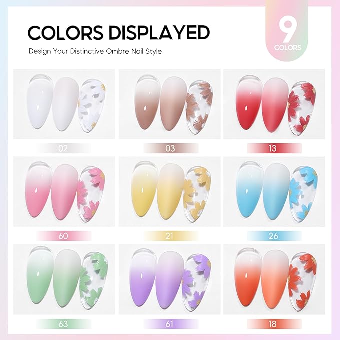 PEACECOLOR Patting Gel Polish 9 Bright Colors Pat Pat Gel Nail Polish with 100PCS Nail Sponges French Manicure Soak Off U V Set Home DIY Beauty Gift Sets