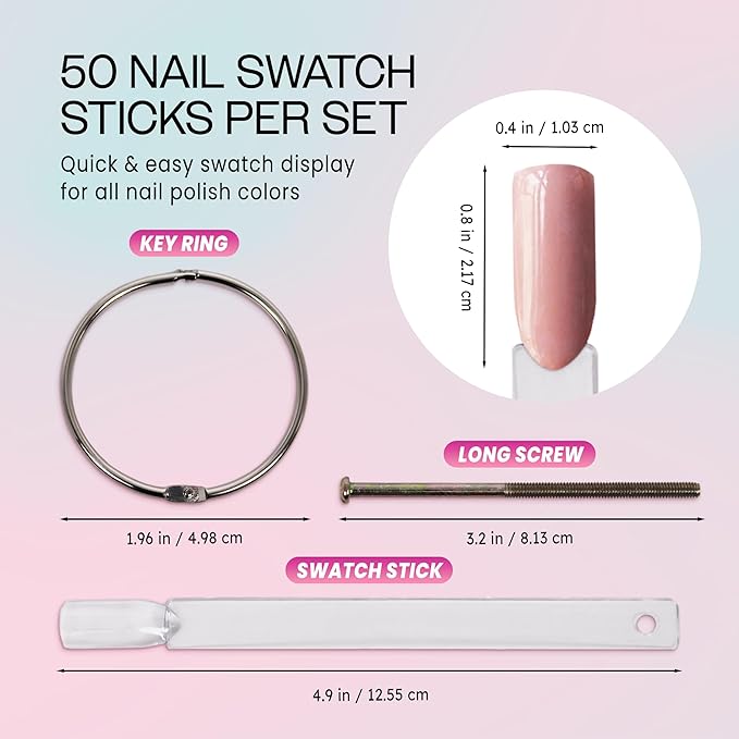 Beauticom Nail Tip Display Palette Board for Nail Art Design Pattern Practice and Swatch Nail Polish Colors (50 Tips Chart Fan (Clear), 2 Packs)