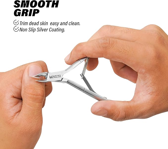 MUSI Cuticle Nipper & Curved Nail Scissors for Nail, Cuticle & Facial Hair Care – Mustache, Eyebrow, Eyelash, Ear & Nose Hair Grooming Kit for Men & Women