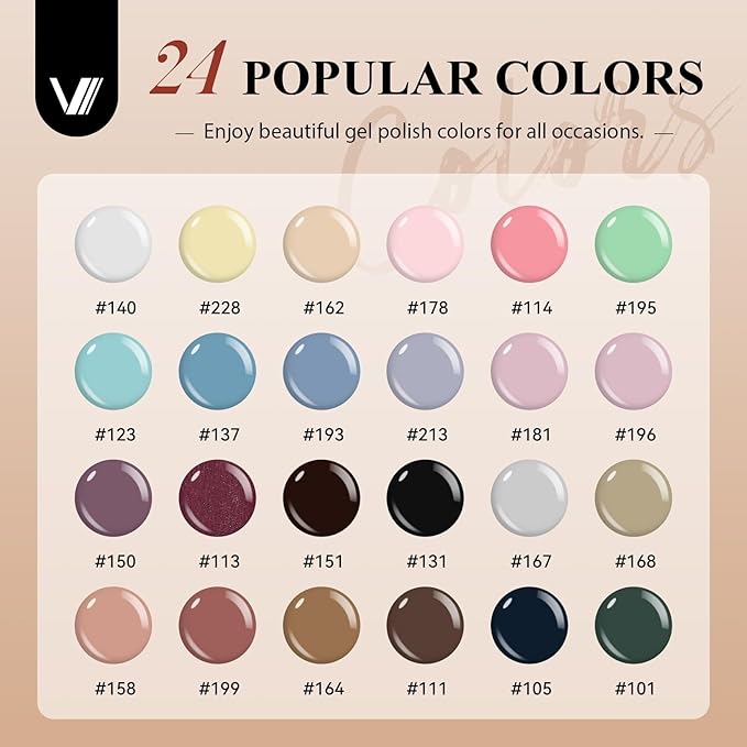 VANREESA 24 Colors Gel Nail Polish Kit with U V Light 42 Pcs Gel Polish Nail Kit Glossy & Matte Top Coat Complete Nail Kit with Manicure Tools Gifts for Women