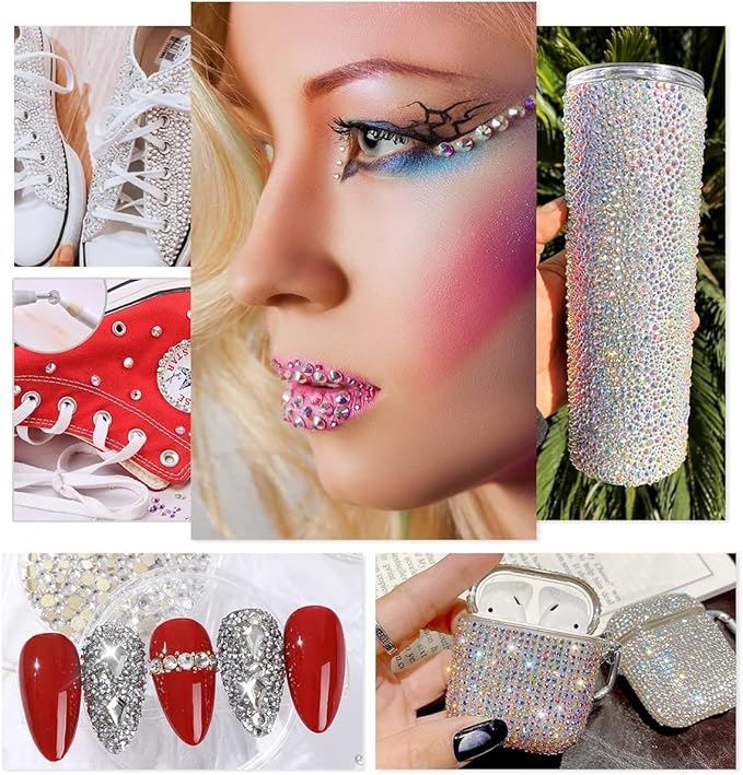 White AB Resin Rhinestones w B7000 Jewelry Glue for Bedazzling Crafting 2mm 3mm 4mm 5mm 6mm Flatback Jelly Stones Diamonds Gems Bedazzler Kit Charms for Nails Face Eyes Makeup Tumblers Crafts